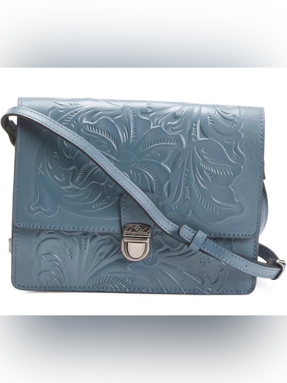 Patricia Nash “LOCRI” Embossed Leather Crossbody - Safflower Blue